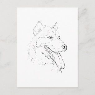 Postal Husky Siberiano – Dibujo de línea de perro minimal