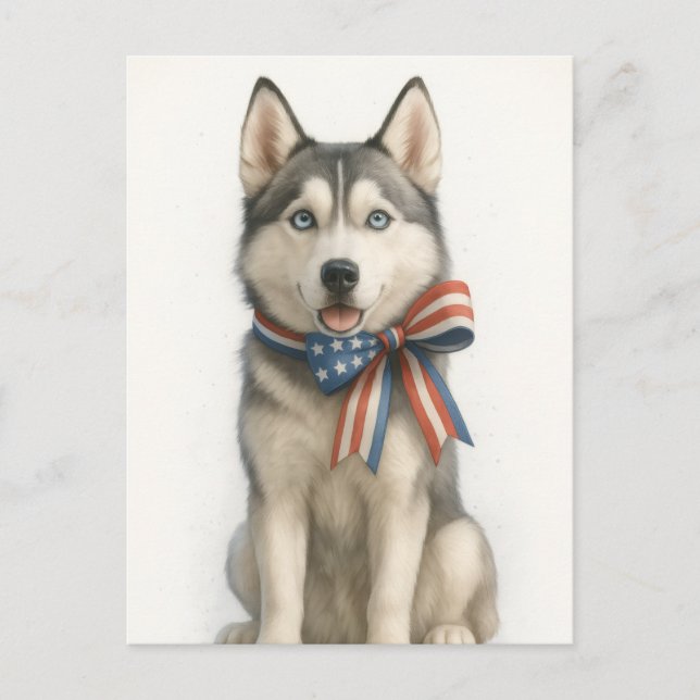 Postal Husky siberiano patriótico (Anverso)