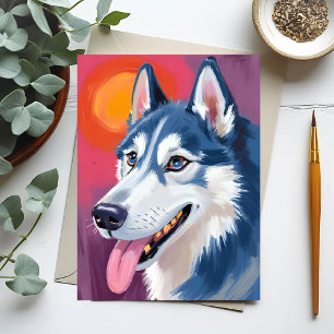 Postal Husky Siberiano Pintura de retrato de perro