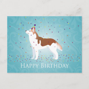 Postal Husky Siberiano - Rojo - Feliz diseño de cumpleaño