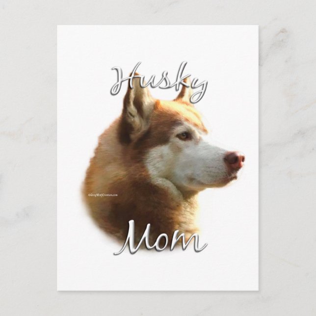 Postal Husky siberiano (rojo) Mamá 2 (Anverso)