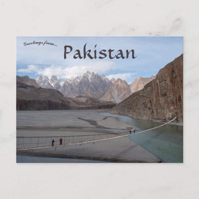 Postal Hussaini colgando el puente de Pakistán (Anverso)