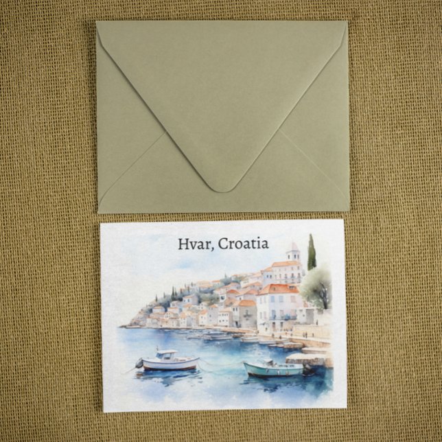 Postal Hvar Croatia Watercolor Travel (hvar croatia watercolor postcard)
