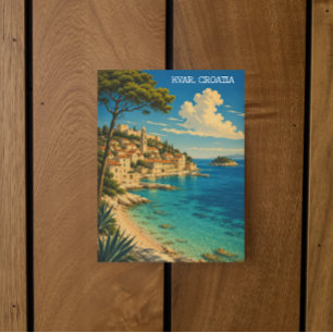 Postal Hvar vintage Croacia costa adriática paisaje