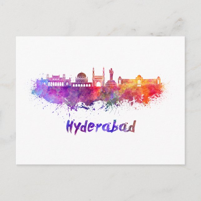 Postal Hyderabad skyline in watercolor (Anverso)