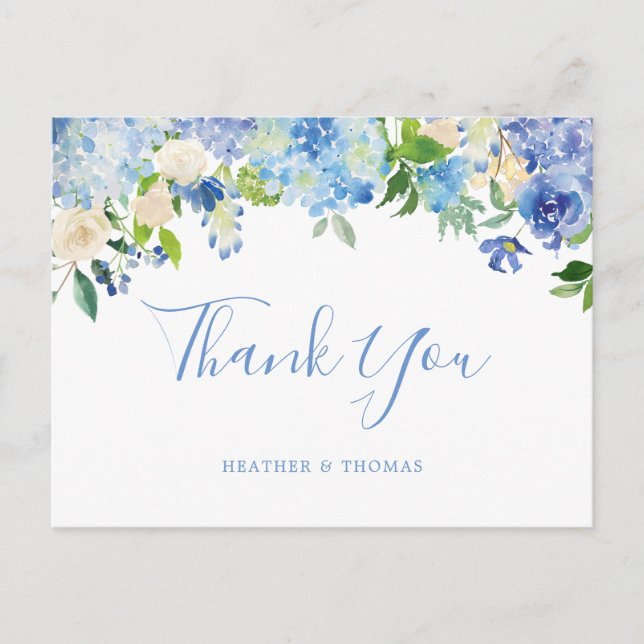 Postal Hydrangea Blue Floral Boda Gracias (Anverso)
