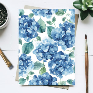 Postal Hydrangea Blues Patrón de flores de acuarela