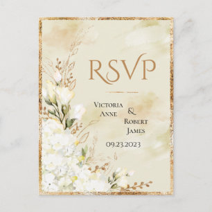 Postal Hydrangea Elegant White Gold Floral Wedding RSVP