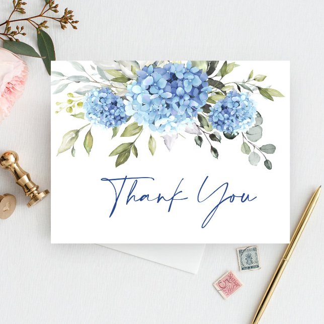 Postal Hydrangea Eucalipto Azul Elegante Gracias (Subido por el creador)