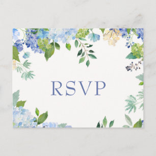 Postal Hydrangeas azules Boda RSVP con elección de comida