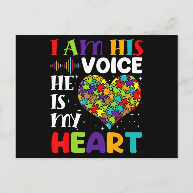 Postal I Am His Voice He Is My Heart Autism Awareness Mom (Anverso)