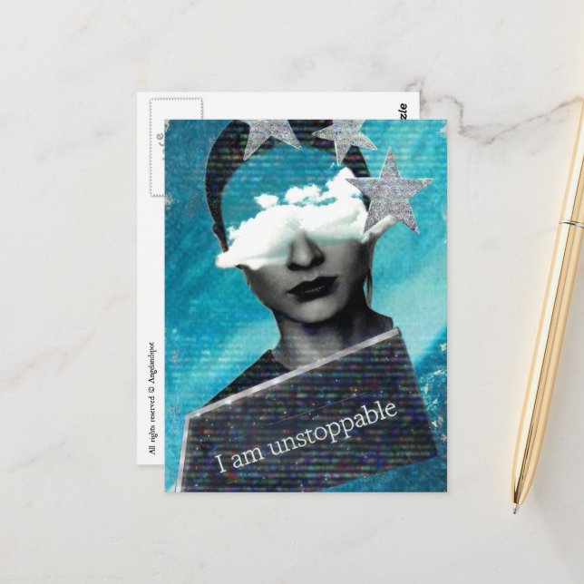 Postal I am Unstoppable Mixed Media Collage (Anverso/Reverso In Situ)