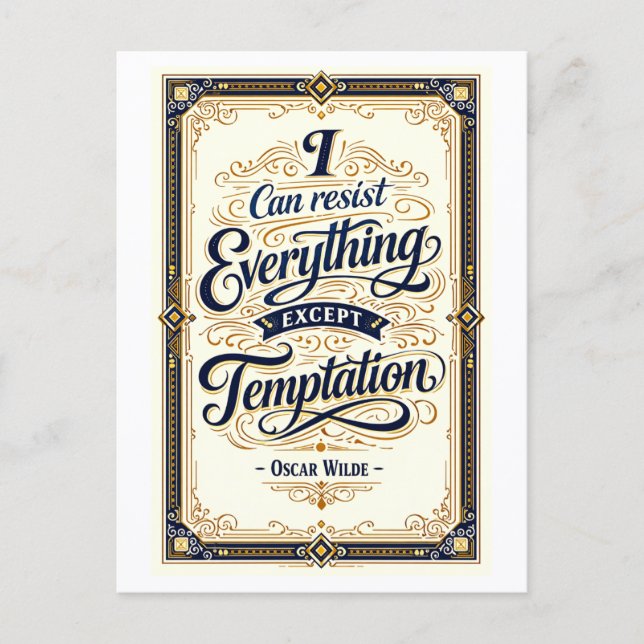 Postal "I Can Resist Everything" Wilde Quotation (Anverso)