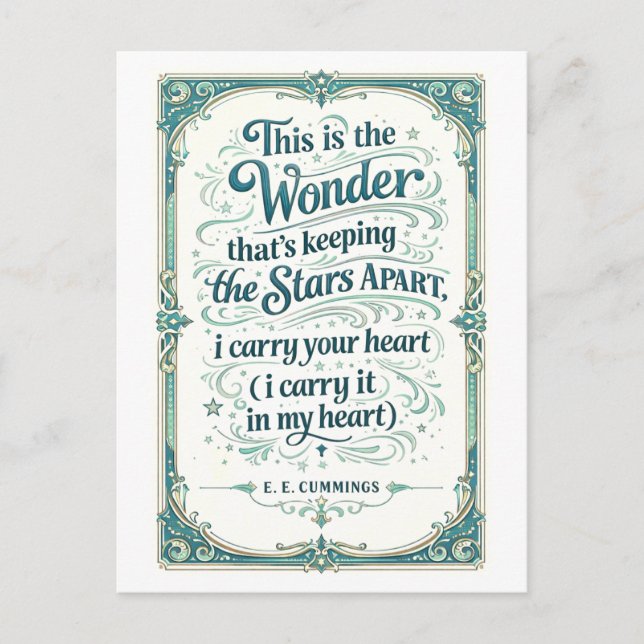 Postal "I Carry Your Heart" E. E. Cummings Quotation (Anverso)