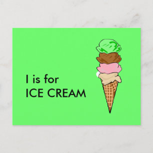 Postal "I" es para Ice Cream Alphabet Flashcard