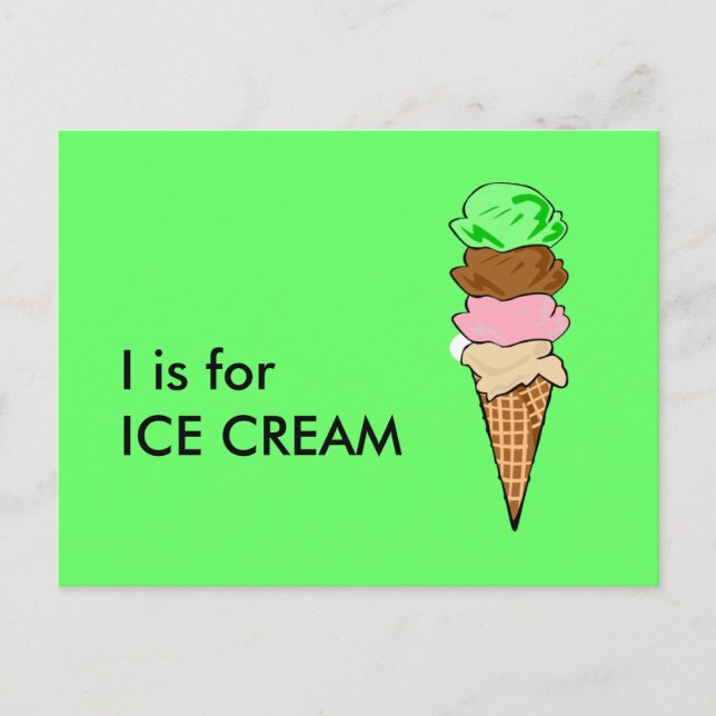 Postal "I" es para Ice Cream Alphabet Flashcard (Anverso)