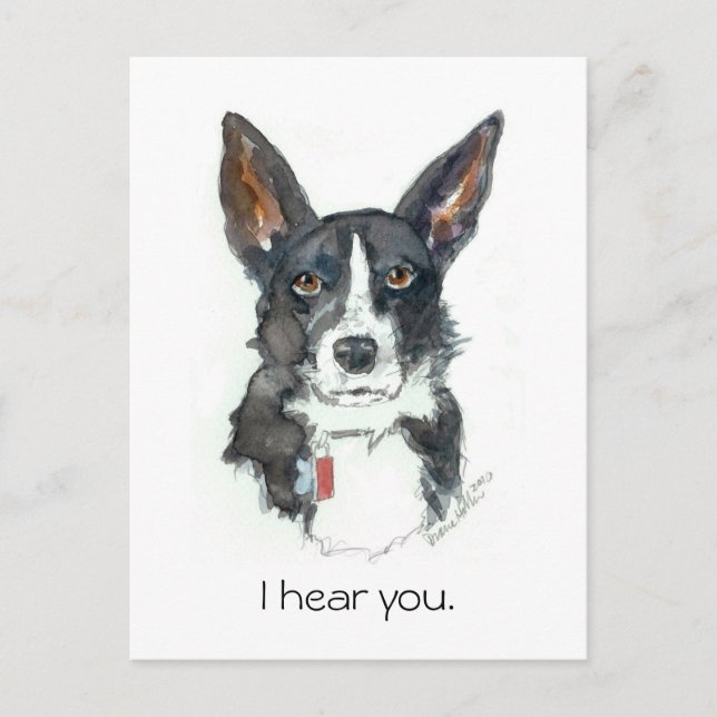 Postal “I HEAR YOU!" Big Ears Dog painting postcard (Anverso)