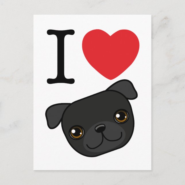 Postal I Heart Black Pugs (Anverso)