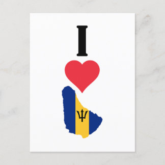 Postal I Love Barbados Vertical I Heart Country Flag Map
