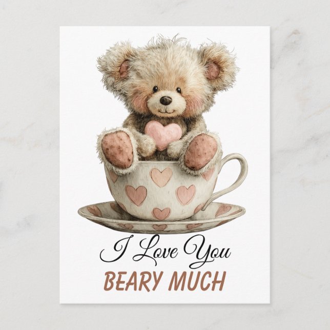 Postal I Love You Beary Much In Cup Postcard (Anverso)