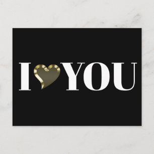Postal I Love You black gold heart moderna typobold