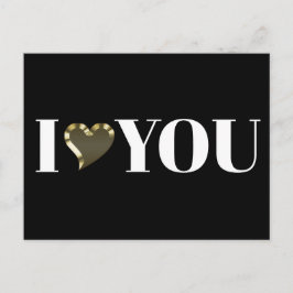 Postal I Love You black gold heart moderna typobold
