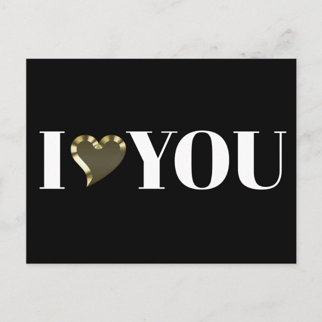 Postal I Love You black gold heart moderna typobold (Anverso)