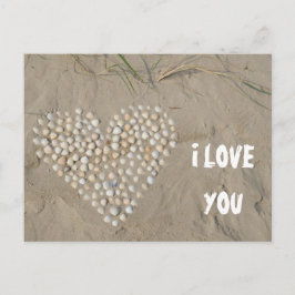 Postal I LOVE YOU - corazón de conchas a la playa
