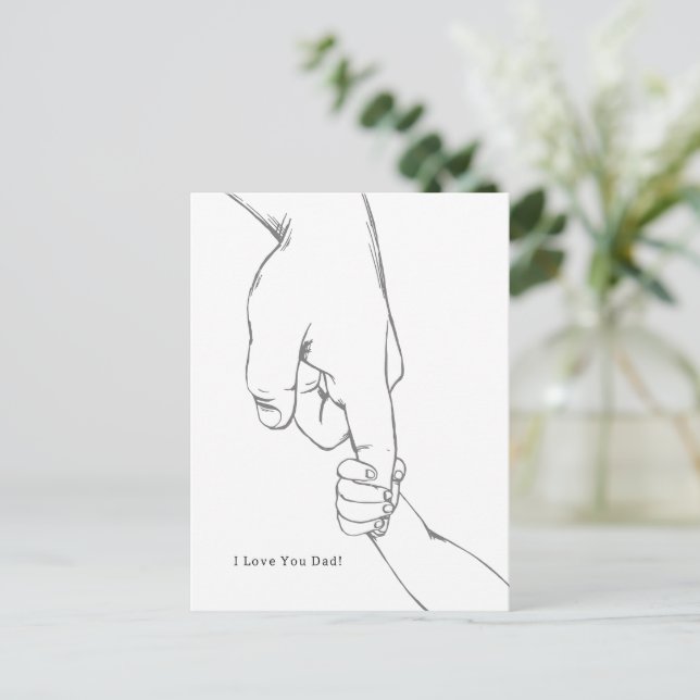 Postal I Love You Dad Quote Hands Line Art Card (Anverso de pie)