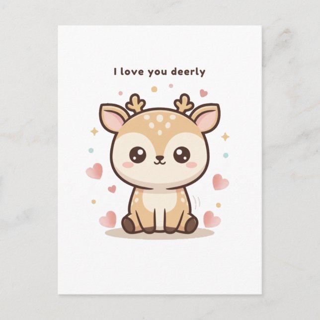 Postal I Love You Deerly Cute Puchi Dōshi Deer Christma (Anverso)
