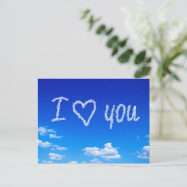 Postal "I Love You" (Te amo), escribiendo en el cielo, (Anverso de pie)