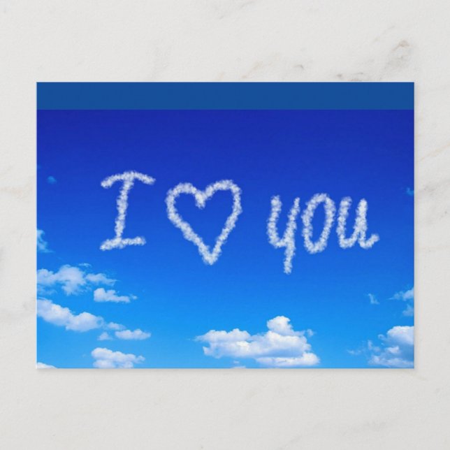 Postal "I Love You" (Te amo), escribiendo en el cielo, (Anverso)
