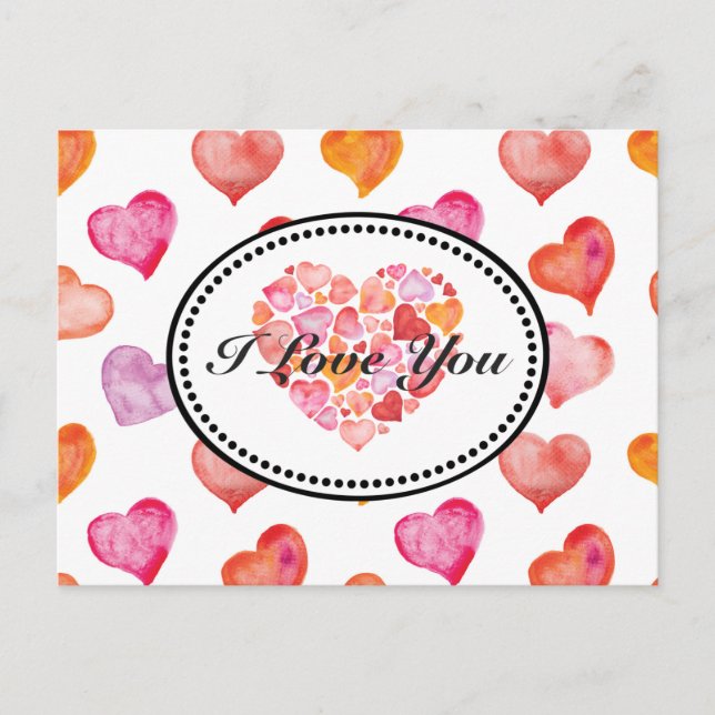 Postal I Love You Watercolor Hearts (Anverso)
