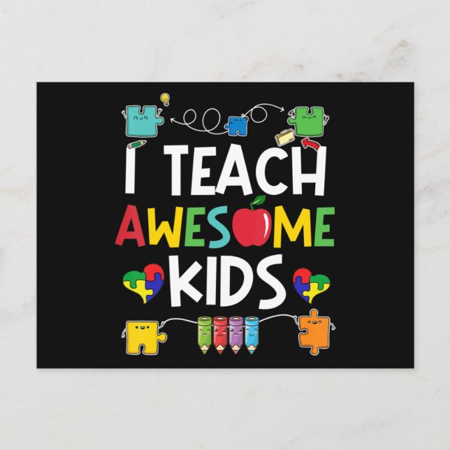 Postal I Teach Awesome Kids shirt Autism Awareness puzzle (Anverso)