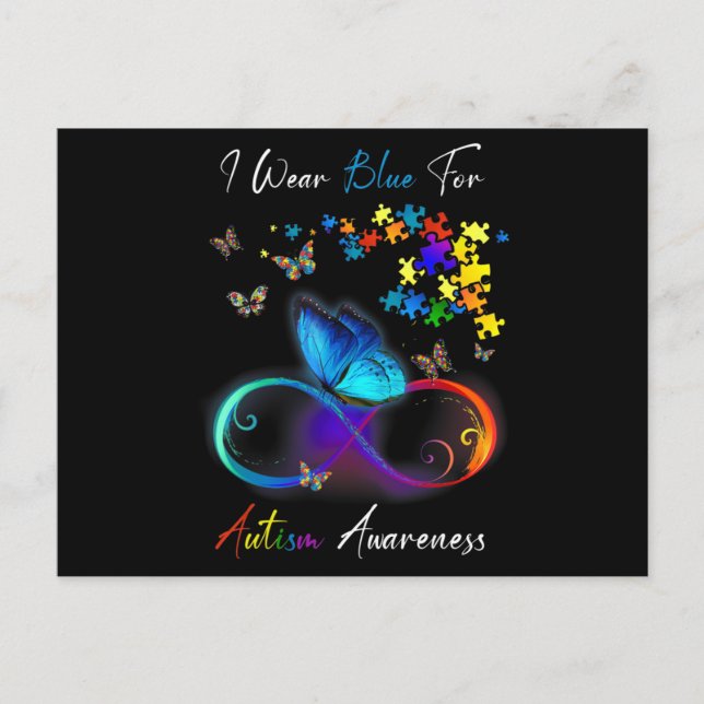 Postal I Wear Blue For Autism Awareness shirt Puzzle Mom  (Anverso)