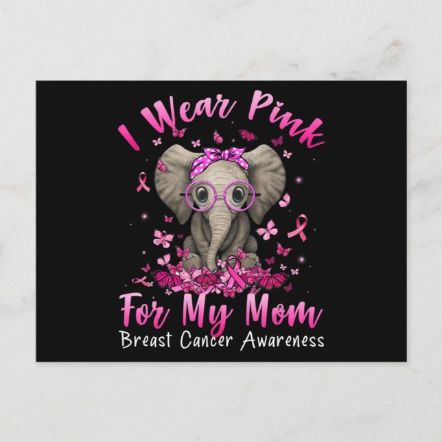 Postal I Wear Pink For My Mom Mama Elephant Breast Cancer (Anverso)
