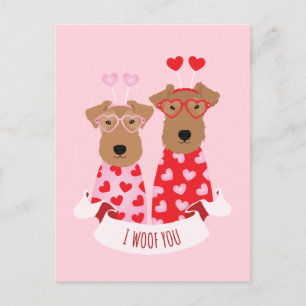 Postal i Woof You Valentine Wire Fox Terrier Dogs