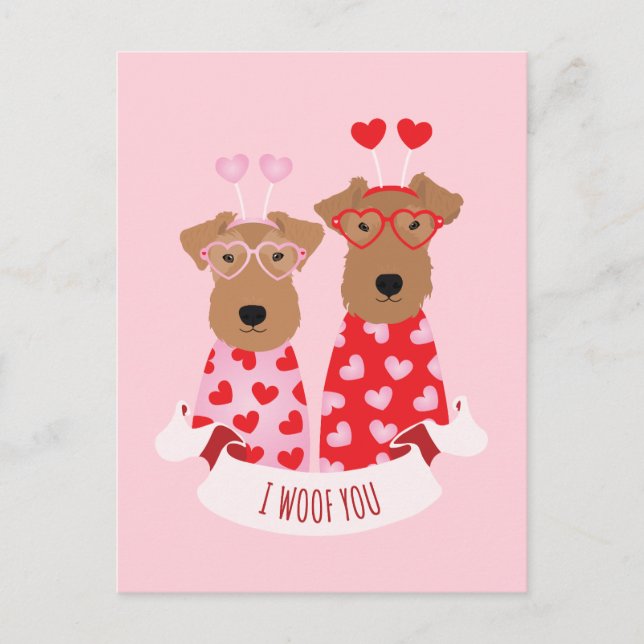 Postal i Woof You Valentine Wire Fox Terrier Dogs (Anverso)