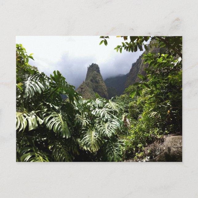 Postal Iao Needle en el Parque Estatal Iao Valley, Maui, 