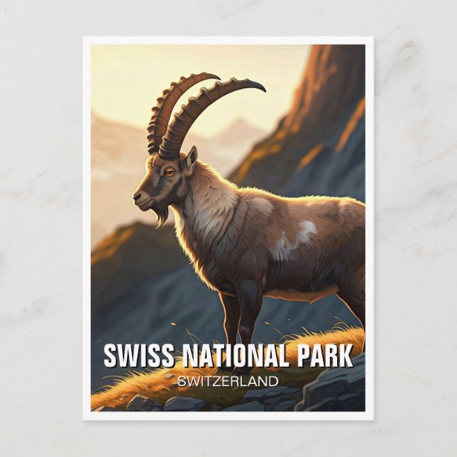 Postal Ibex en el Parque Nacional Suizo Suiza (Anverso)