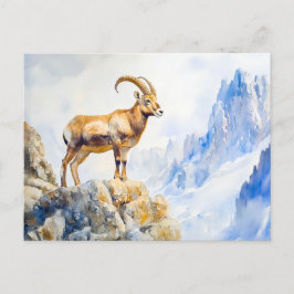 Postal Ibex en la pintura acuarela de los Alpes
