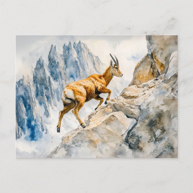 Postal Ibex en la pintura acuarela de los Alpes (Anverso)