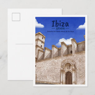 Postal Ibiza España Acuarela Viaje