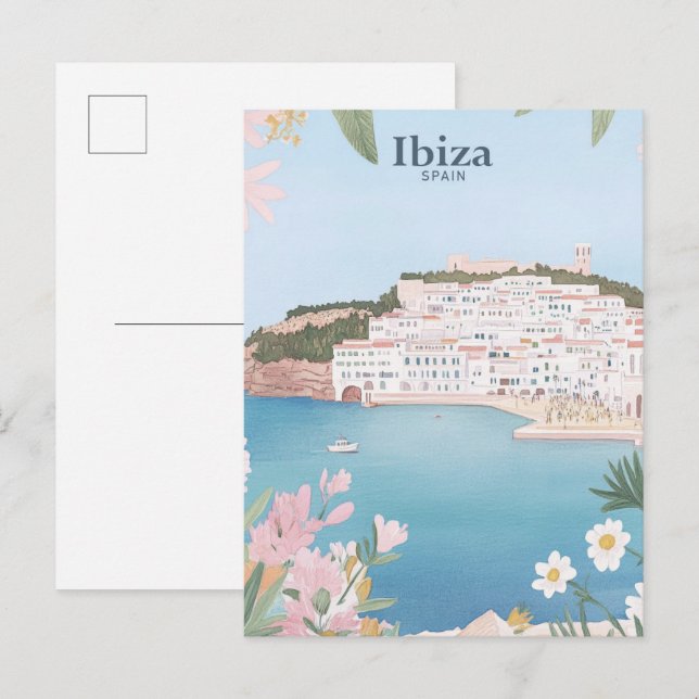 Postal Ibiza España Gouache Paint Ilustracion Viaje (Anverso / Reverso)