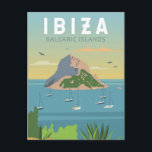 Postal Ibiza España Viaje Arte Vintage<br><div class="desc">Diseño de arte vectorial de Ibiza. Ibiza es una de las islas Baleares,  un archipiélago de España en el Mar Mediterráneo. Es conocida por la animada vida nocturna de la ciudad de Ibiza y de Sant Antoni.</div>
