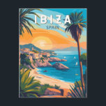 Postal Ibiza España Viaje de arte Vintage<br><div class="desc">Diseño de viaje vector retro de Ibiza. Ibiza es una de las islas Baleares,  un archipiélago de España en el Mar Mediterráneo.</div>