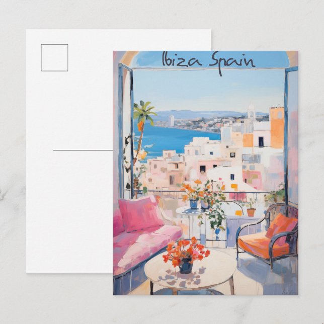 Postal Ibiza Spain Travel City Painting Aesthetic (Anverso / Reverso)
