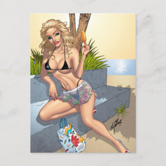 Postal Ice Cream Bikini Chica Pintura de arte de Al Rio