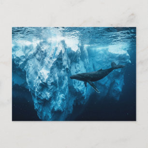 Postal Iceberg submarino y una ballena jorobada