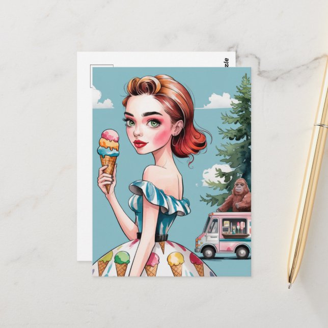 Postal Icecream en el bosque con Sasquatch (Anverso/Reverso In Situ)